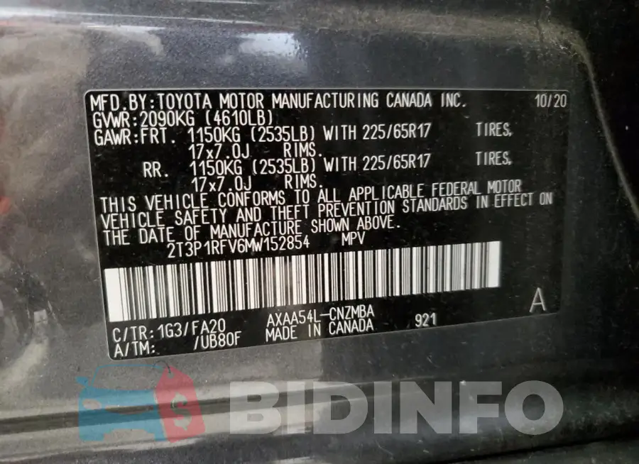 2T3P1RFV6MW152854 Photo# 13