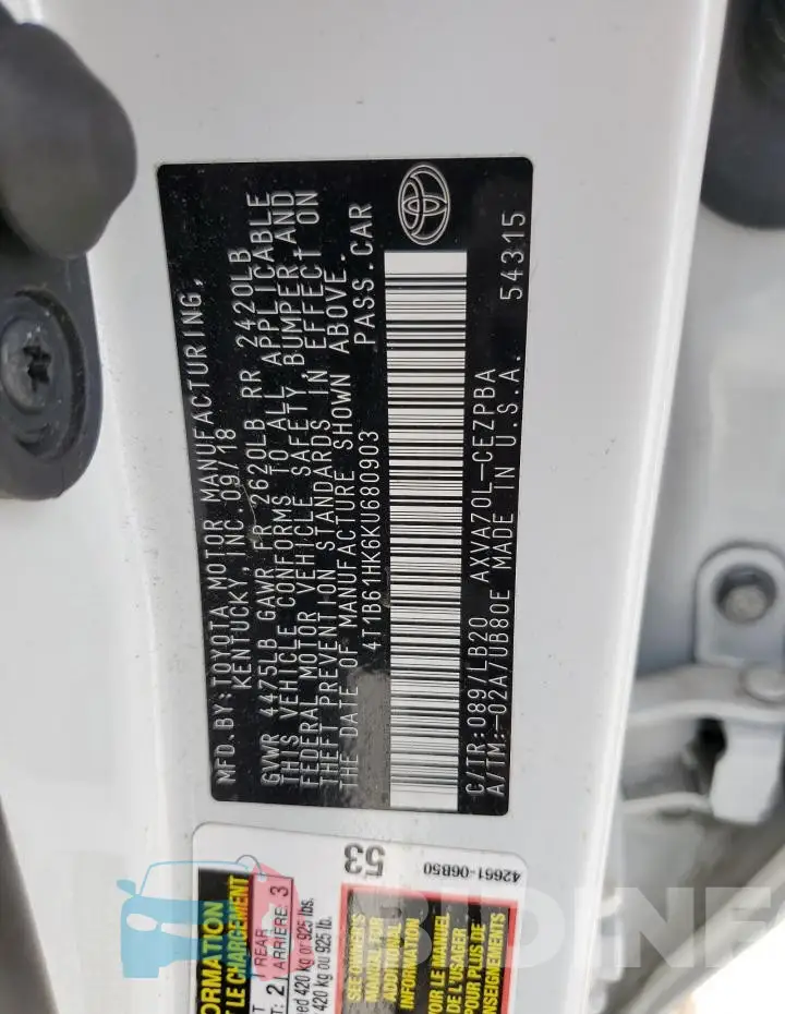 4T1B61HK6KU680903 Photo# 13