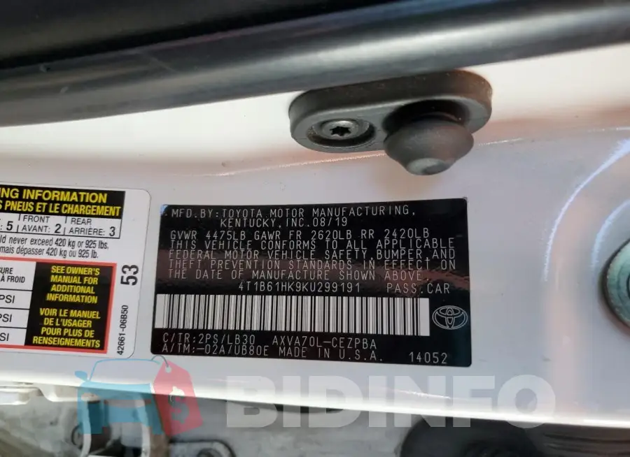 4T1B61HK9KU299191 Photo# 12