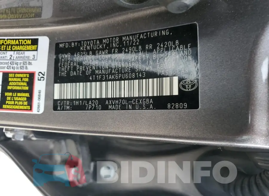 4T1F31AK6PU608143 Photo# 12