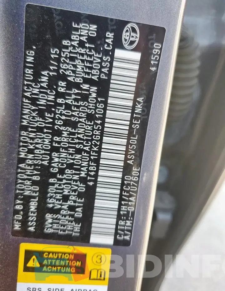 4T4BF1FK2GR541061 Photo# 12