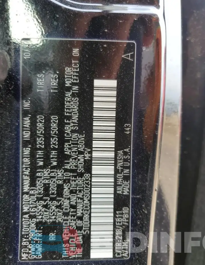 5TDDRKEC0MS002338 Photo# 12