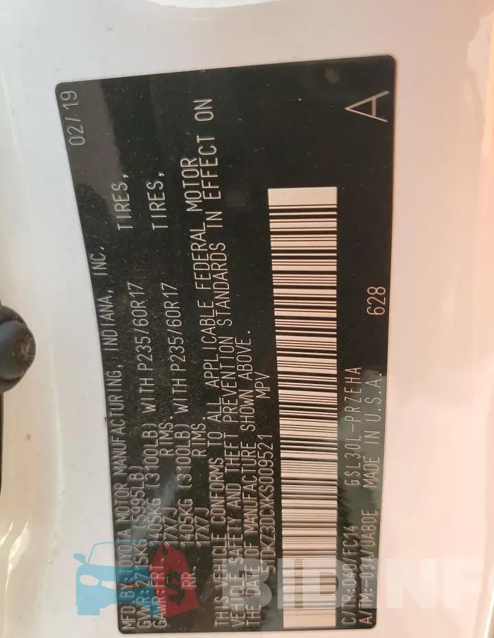 5TDKZ3DCXKS009521 Photo# 13