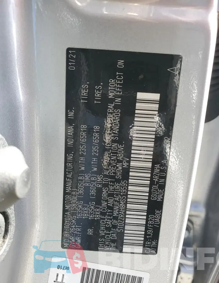 5TDZZRAH8MS519595 Photo# 13