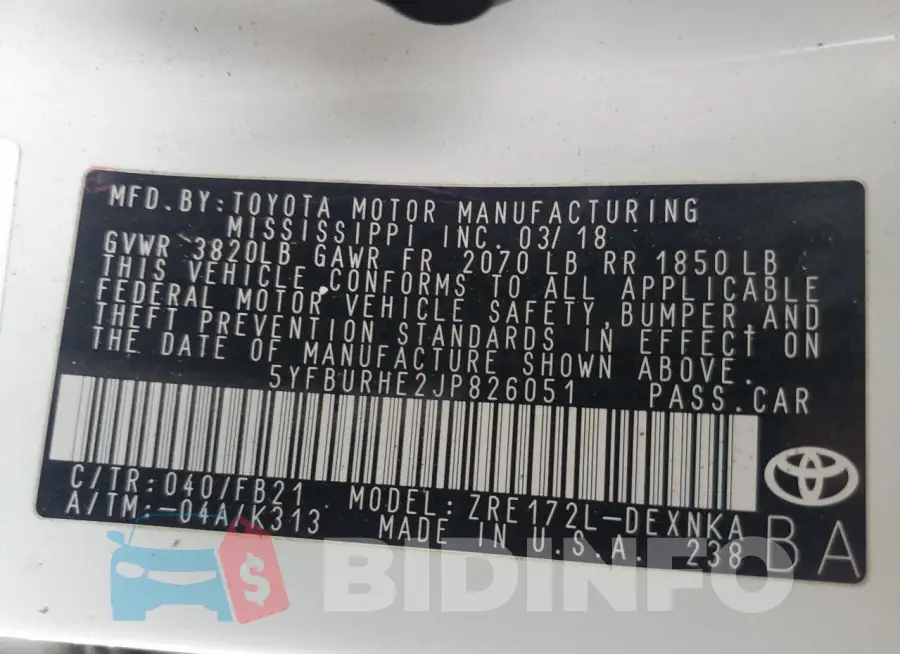 5YFBURHE2JP826051 Photo# 12