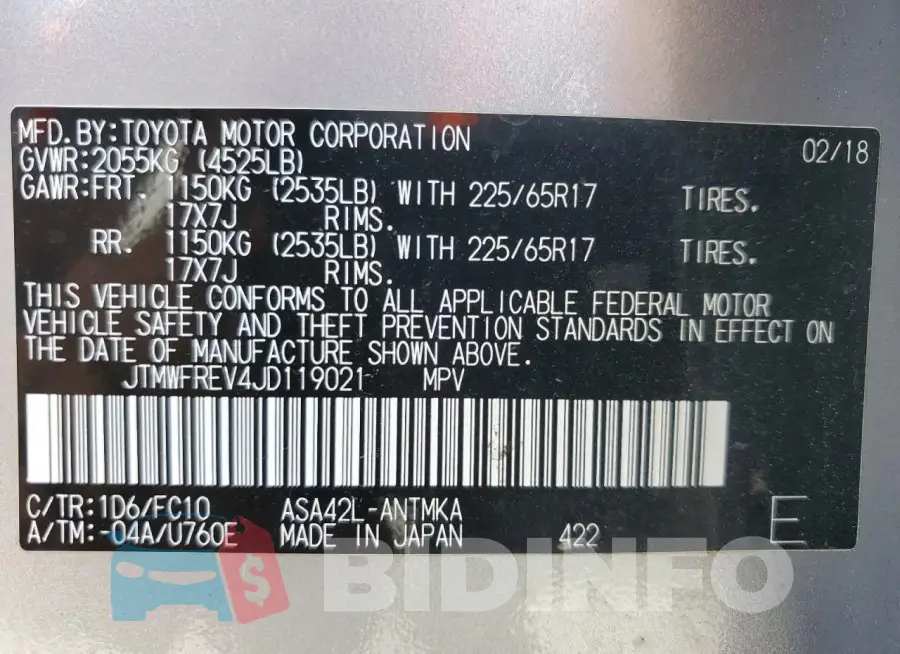 JTMWFREV4JD119021 Photo# 13