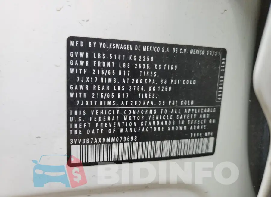 3VV3B7AX9MM079698 Photo# 13