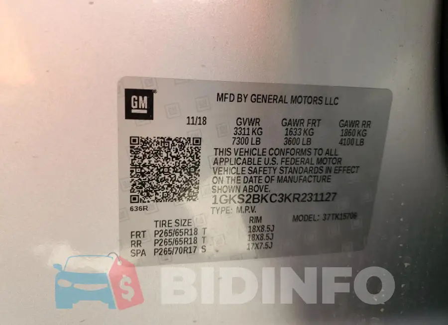 1GKS2BKC3KR231127 Photo# 14