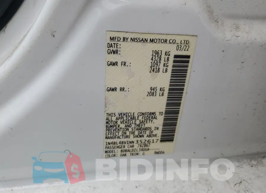1N4BL4BV1NN352617 Photo# 12