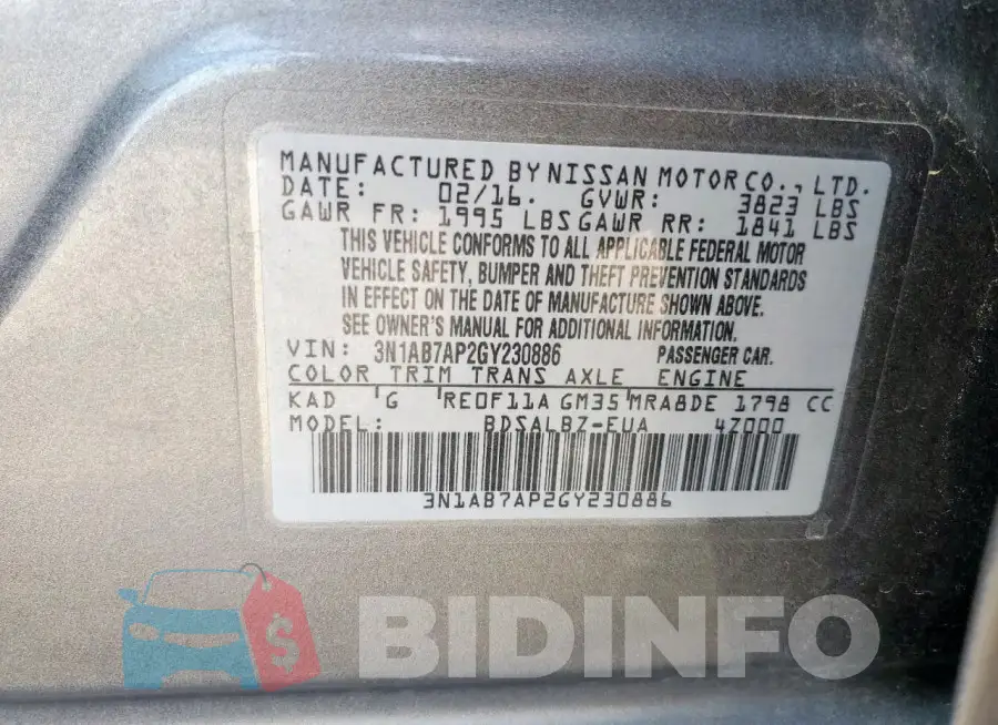 3N1AB7AP2GY230886 Photo# 12