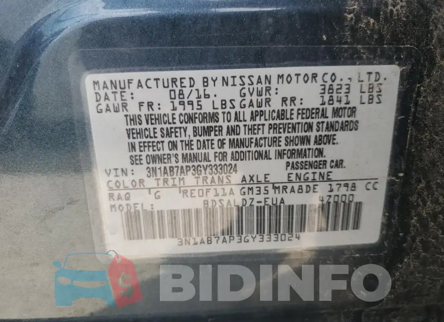 3N1AB7AP3GY333024 Photo# 12