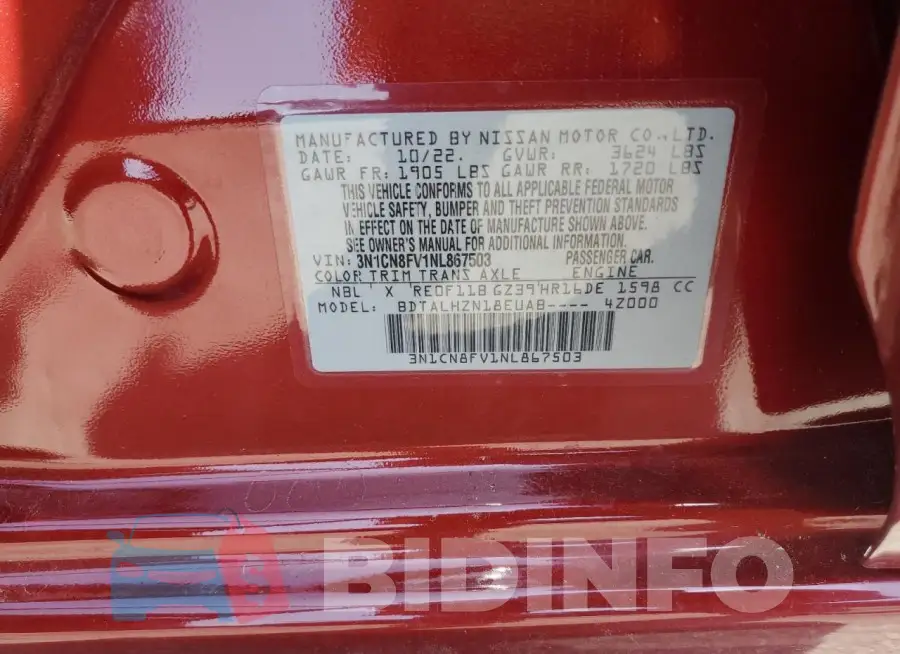 3N1CN8FV1NL867503 Photo# 12
