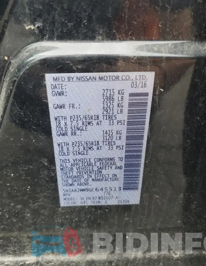 5N1AR2MM9GC645513 Photo# 13