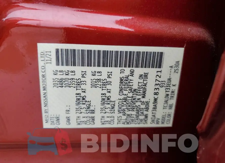 5N1AT3BA9MC833721 Photo# 14