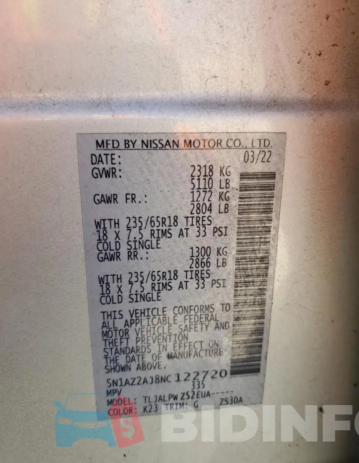 5N1AZ2AJ8NC122720 Photo# 12