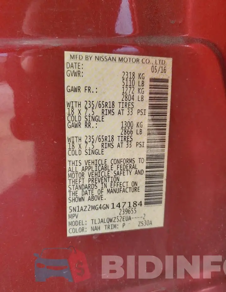 5N1AZ2MG4GN147184 Photo# 12