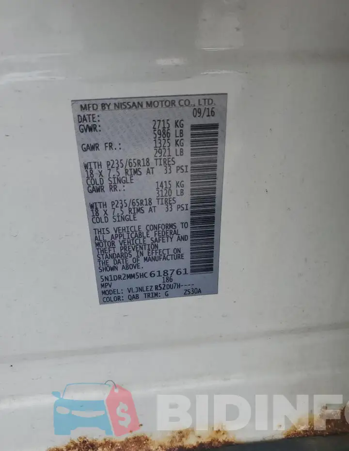 5N1DR2MM5HC618761 Photo# 14