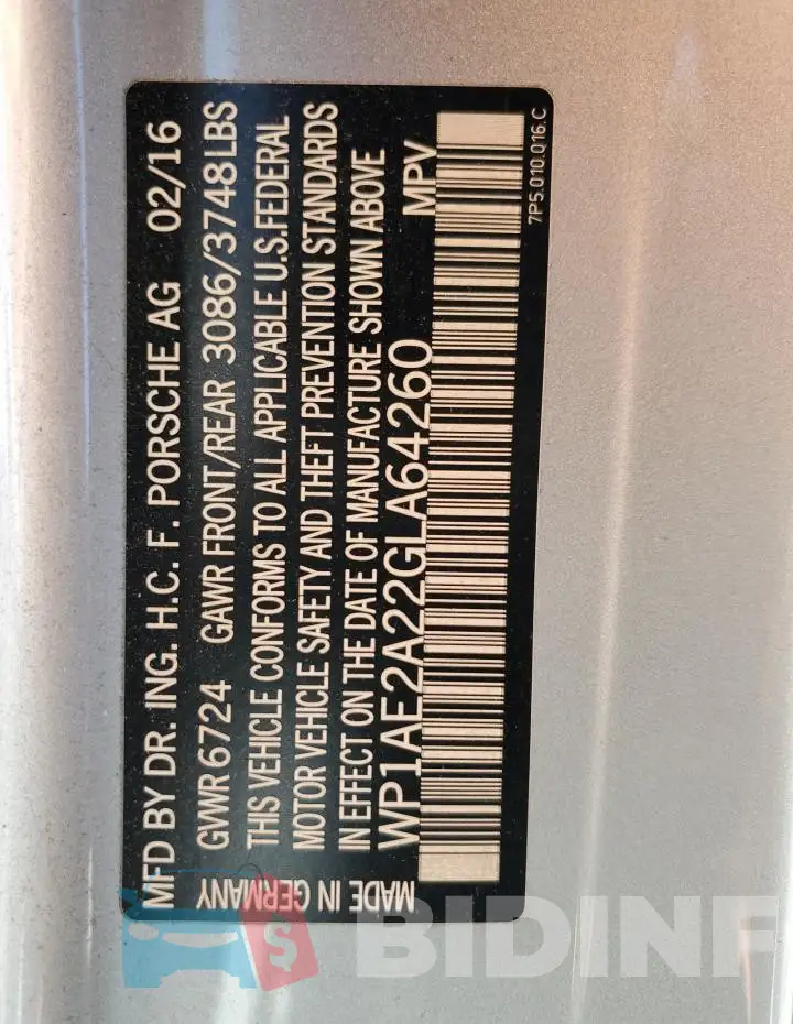 WP1AE2A22GLA64260 Photo# 13