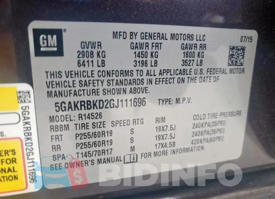 5GAKRBKD2GJ111696 Photo# 14