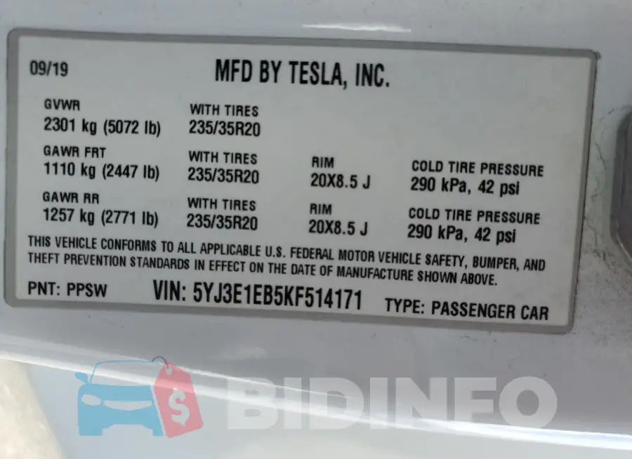 5YJ3E1EB5KF514171 Photo# 12