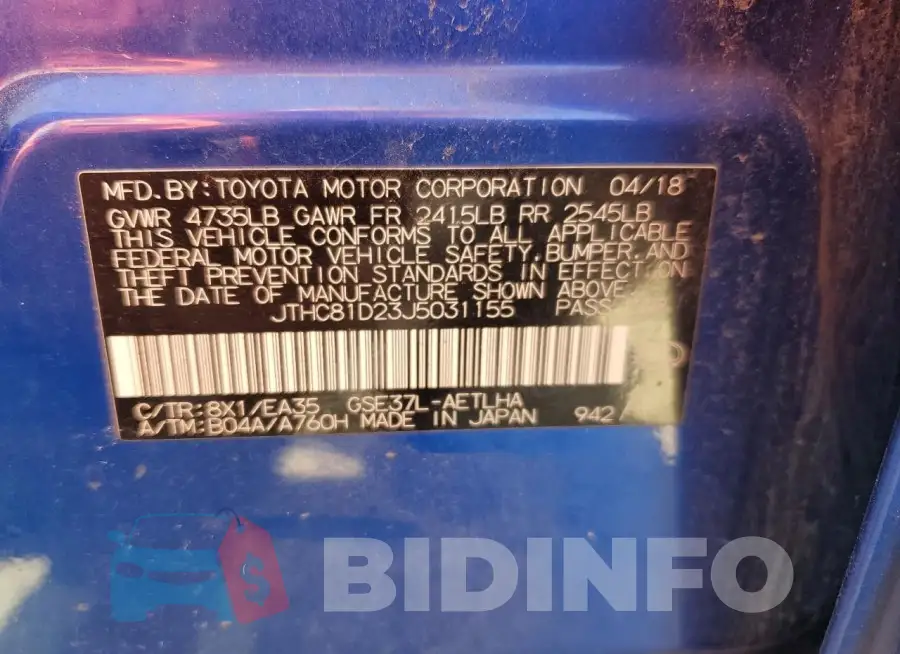 JTHC81D23J5031155 Photo# 12