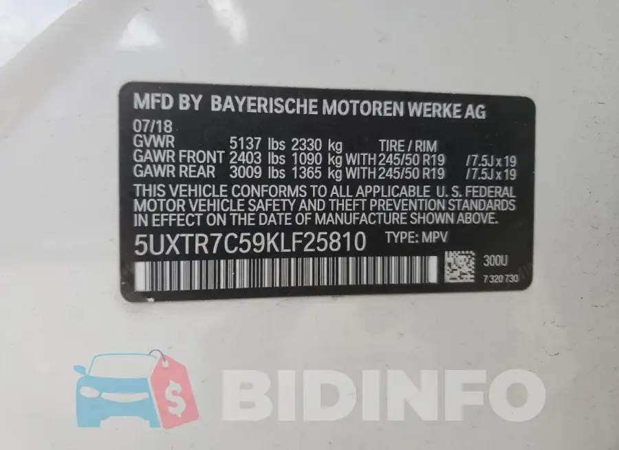 5UXTR7C59KLF25810 Photo# 13