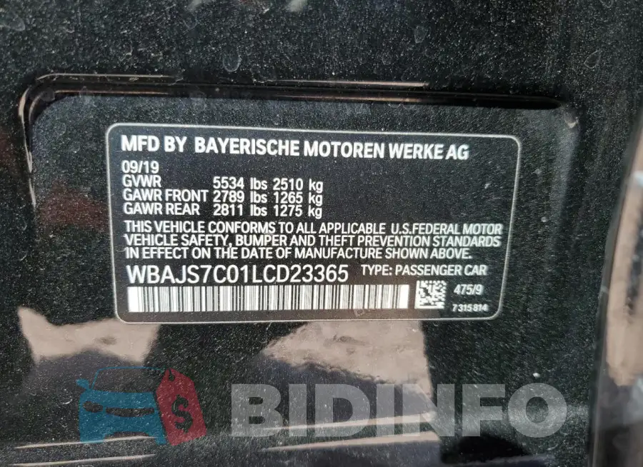 WBAJS7C01LCD23365 Photo# 12