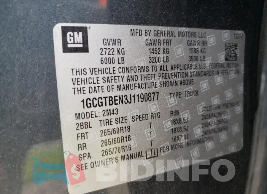1GCGTBEN3J1190877 Photo# 12