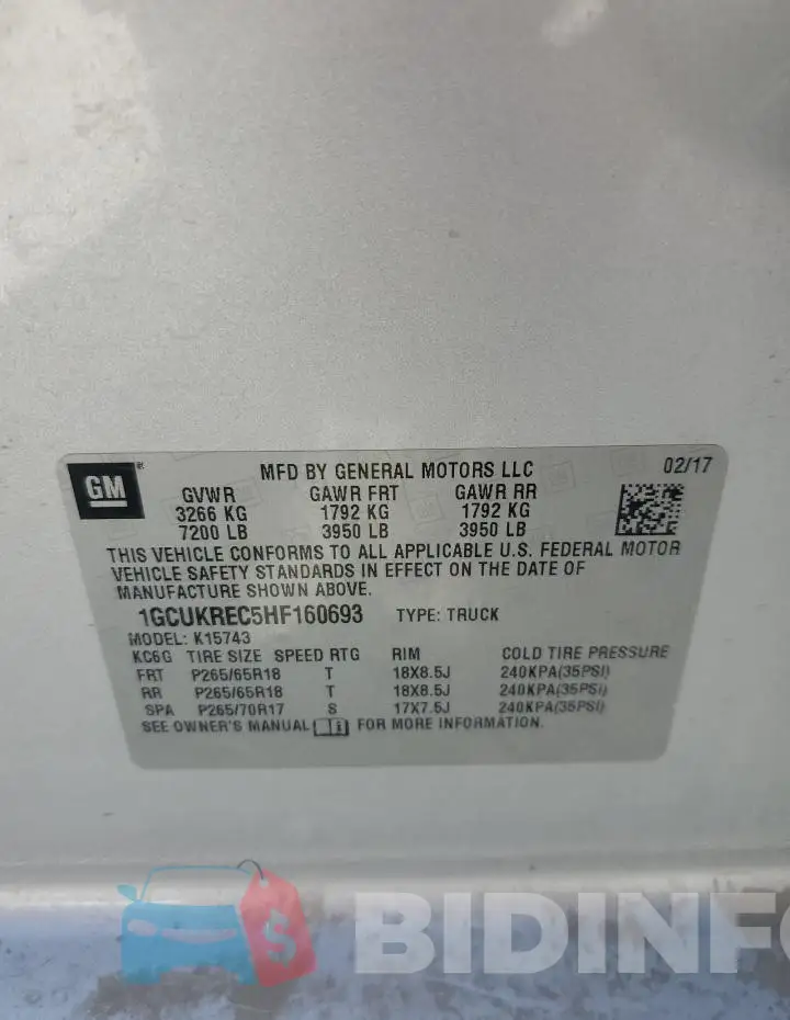 1GCUKREC5HF160693 Photo# 12