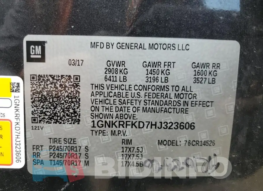1GNKRFKD7HJ323606 Photo# 13