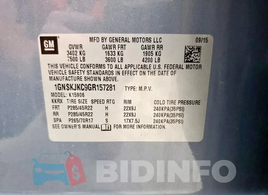 1GNSKJKC9GR157281 Photo# 13