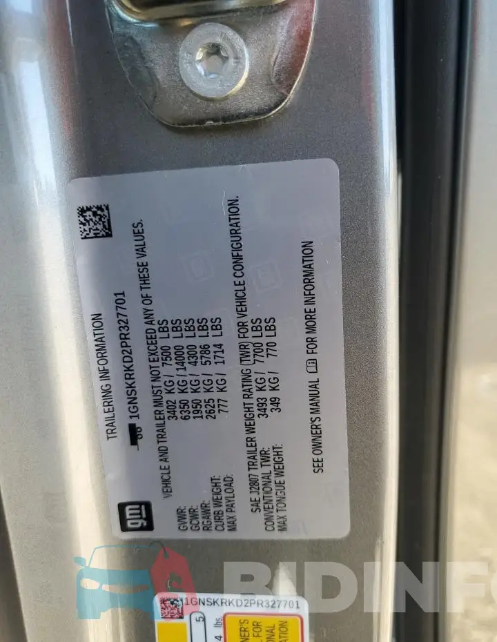 1GNSKRKD2PR327701 Photo# 13