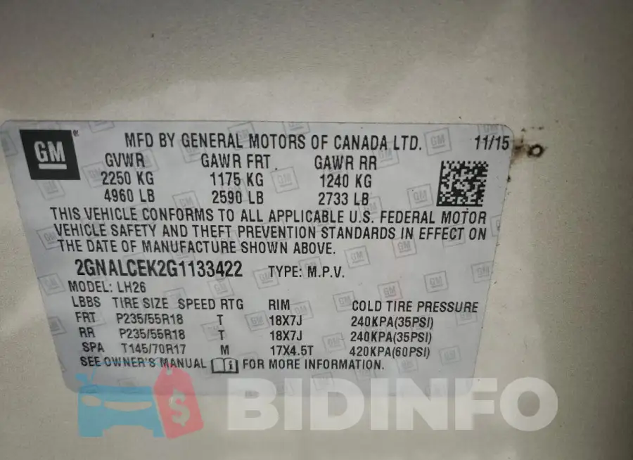 2GNALCEK2G1133422 Photo# 13