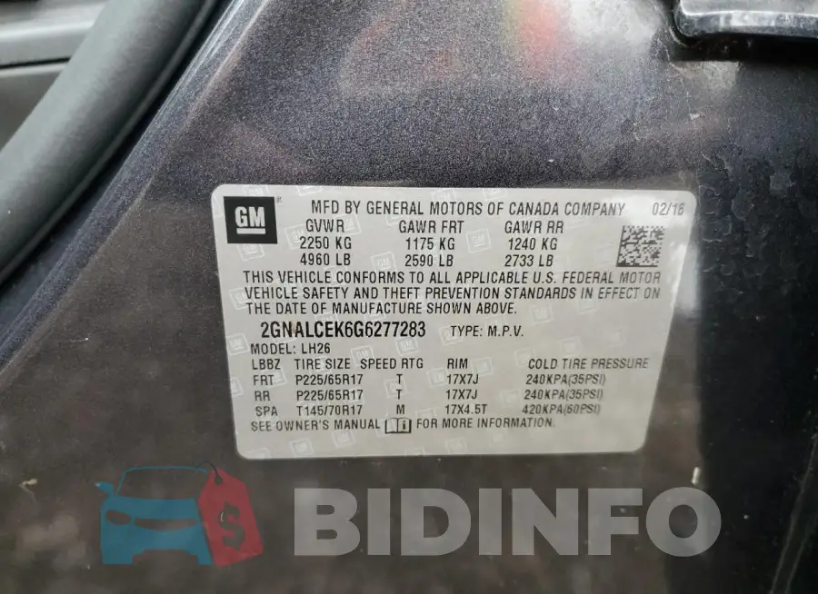 2GNALCEK6G6277283 Photo# 13