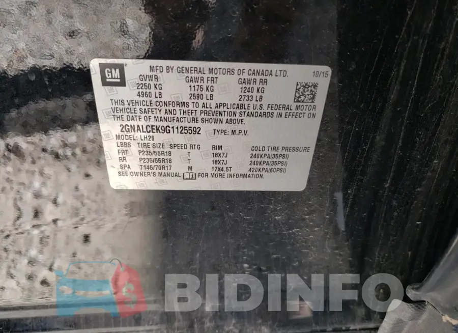 2GNALCEK9G1125592 Photo# 13