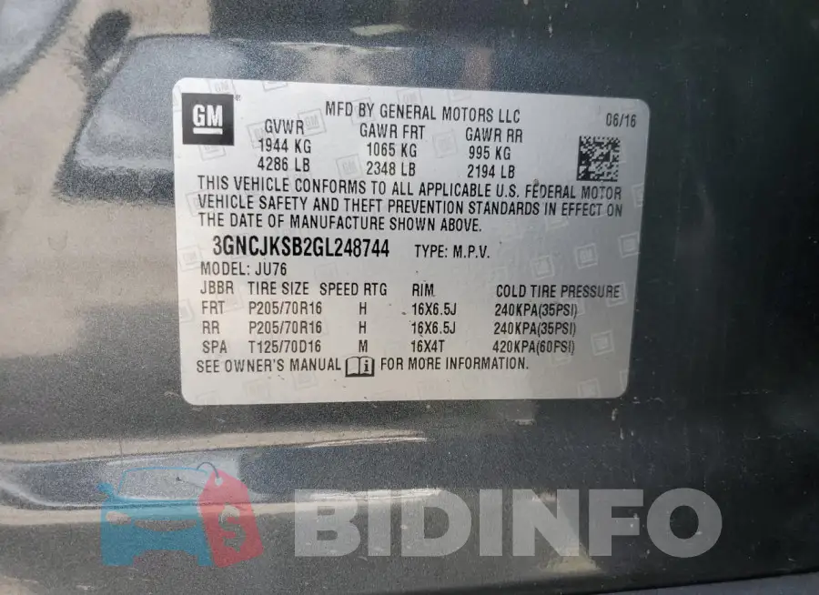 3GNCJKSB2GL248744 Photo# 13