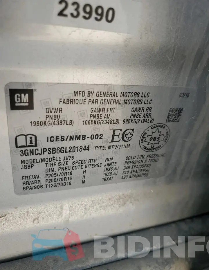3GNCJPSB6GL201844 Photo# 13