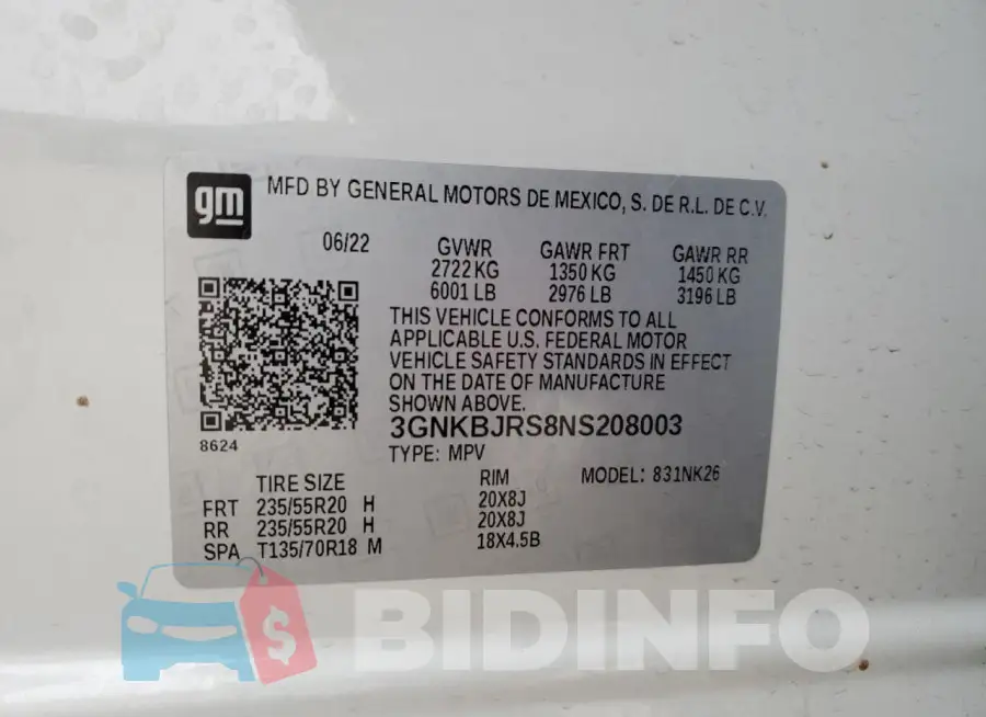 3GNKBJRS8NS208003 Photo# 13