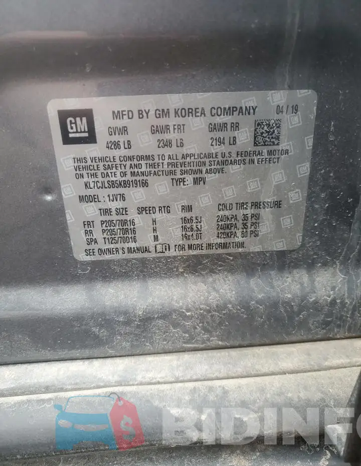 KL7CJLSB5KB919166 Photo# 13