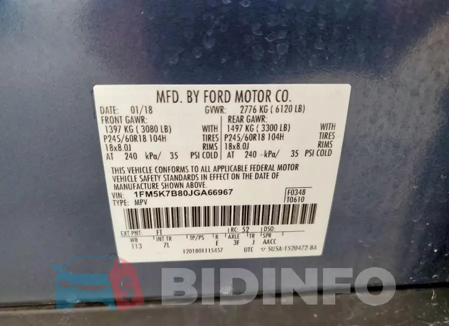 1FM5K7B80JGA66967 Photo# 13