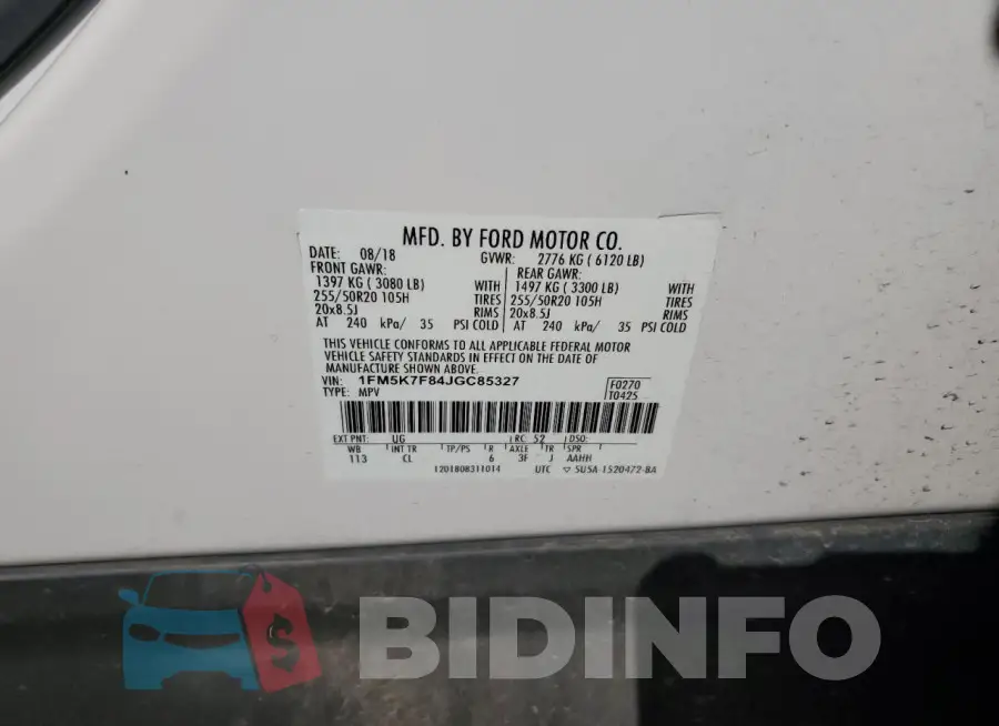 1FM5K7F84JGC85327 Photo# 13