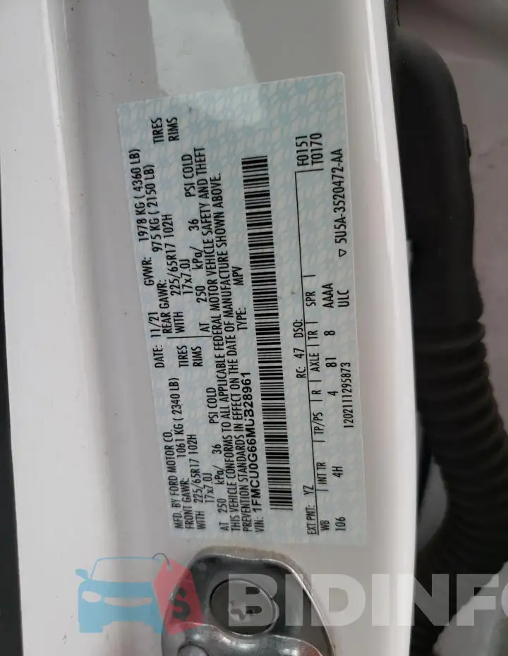 1FMCU0G66MUB28961 Photo# 13