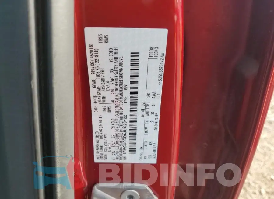 1FMCU0GD6JUC29122 Photo# 14