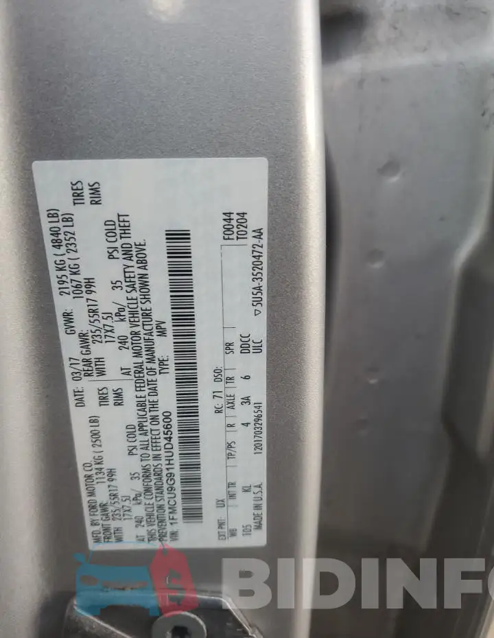 1FMCU9G91HUD45600 Photo# 14