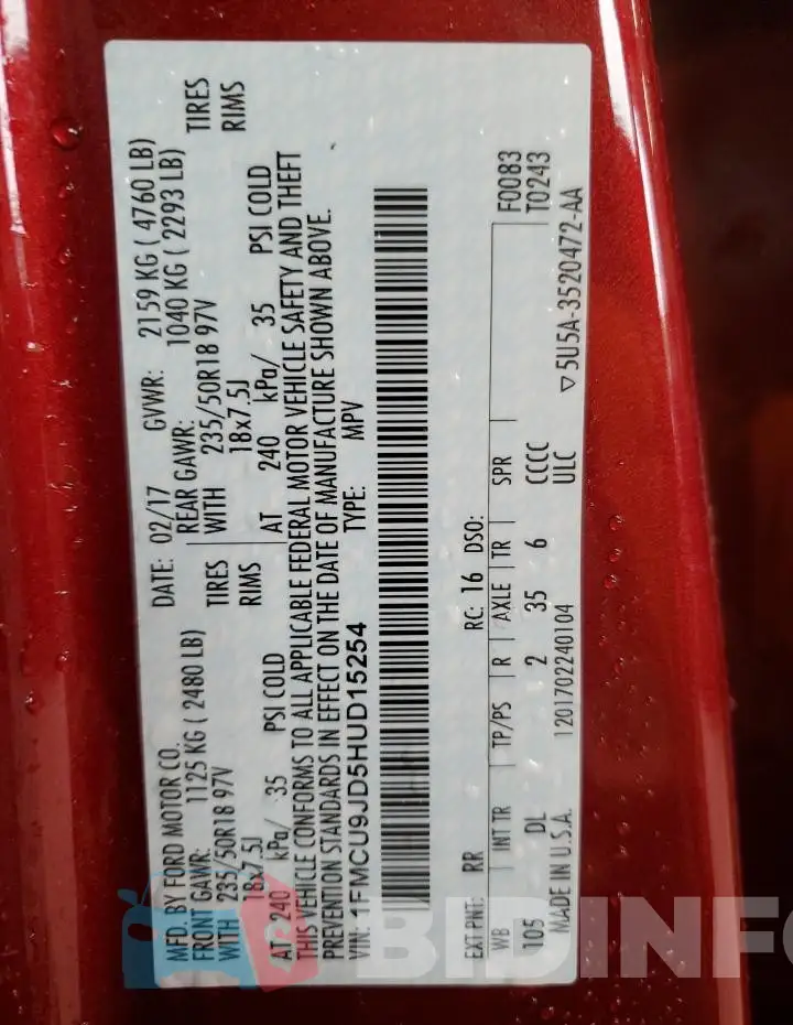 1FMCU9JD5HUD15254 Photo# 13