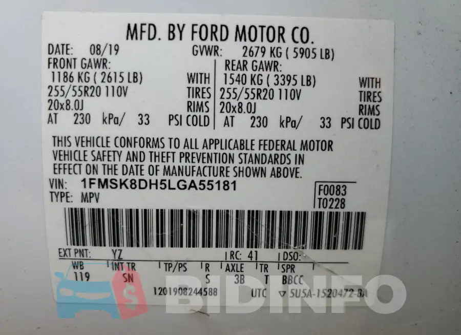 1FMSK8DH5LGA55181 Photo# 13