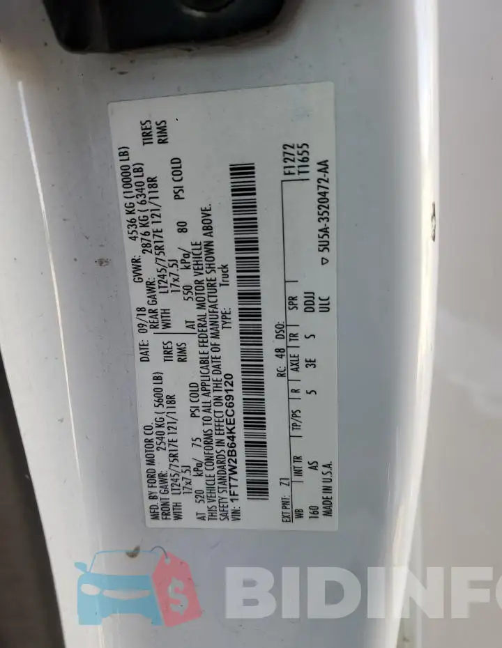 1FT7W2B64KEC69120 Photo# 13
