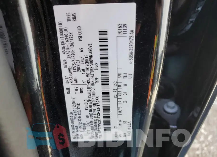 1FT7W2BTXHEF17286 Photo# 13