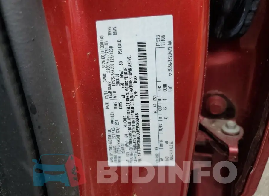 1FT8W3B60JEB26948 Photo# 12