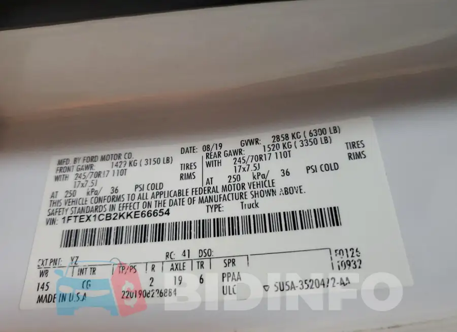 1FTEX1CB2KKE66654 Photo# 12